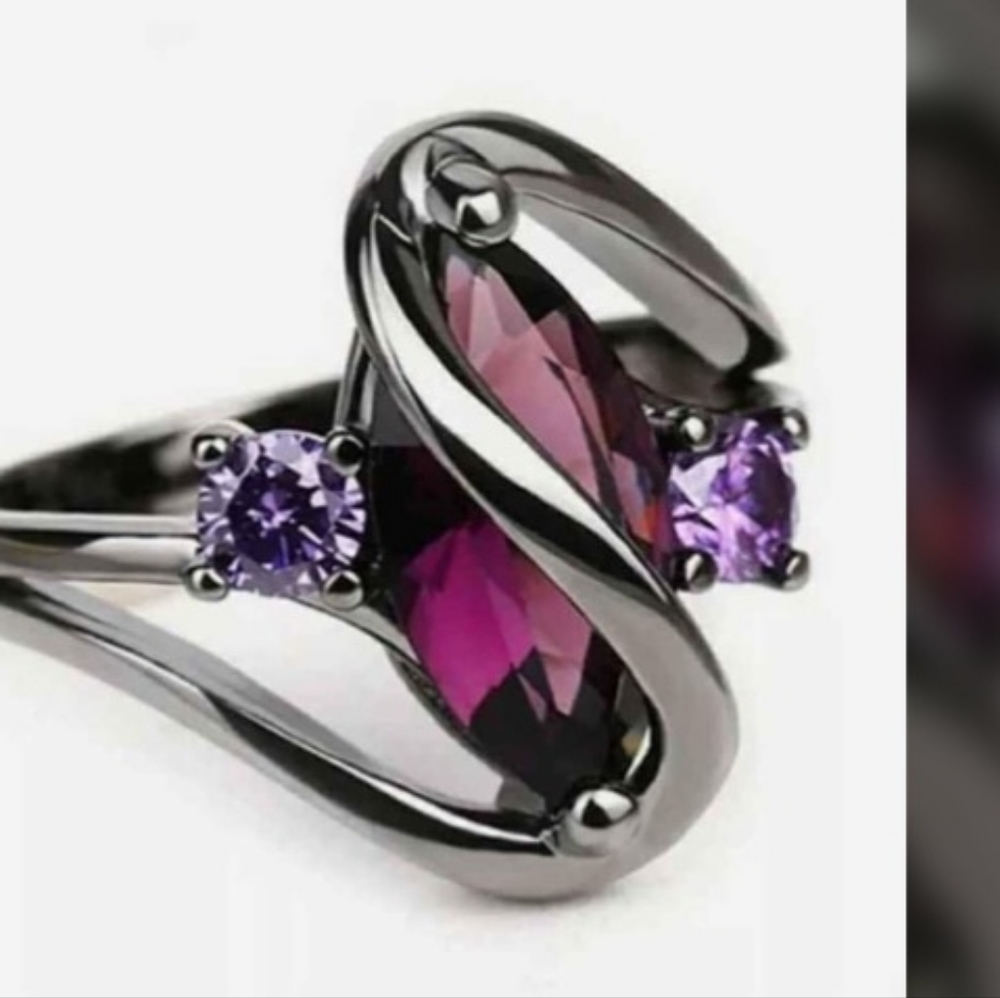 New titanium gun Metal purple amethyst color marquis ring size 7